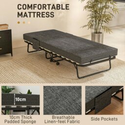 Rackhams Folding Bed with Mattress Foldable Guest Bed on Wheels w/ Cover Dark Grey - thumbnail 3