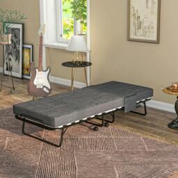 Rackhams Folding Bed with Mattress Foldable Guest Bed on Wheels w/ Cover Dark Grey