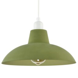 Rackhams Industrial Retro Designed Matte Olive Curved Metal Pendant Light Shade - thumbnail 1
