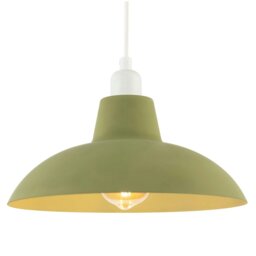 Rackhams Industrial Retro Designed Matte Olive Curved Metal Pendant Light Shade - thumbnail 2
