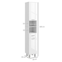 Rackhams Tall Narrow Bathroom Storage Cabinet Cupboard w/ Cabinets, White - White - thumbnail 5