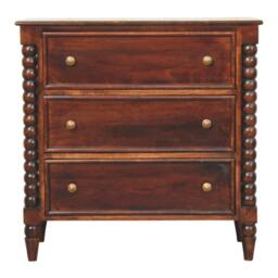 Rackhams Solid Wood Spindle Winewood Chest, Brown,3 Drawers - thumbnail 2