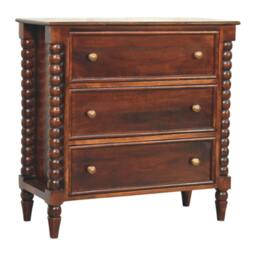 Rackhams Solid Wood Spindle Winewood Chest, Brown,3 Drawers - thumbnail 4