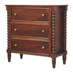 Rackhams Solid Wood Spindle Winewood Chest, Brown,3 Drawers - thumbnail 3