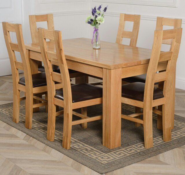 Rackhams Dakota Medium Oak Dining Table with Yale Oak Chairs - Natural Oak - 6 chairs