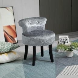 Rackhams Dressing Table Stool with Rubber Wood Legs, Ice Velvet Vanity Stool for Living Room Bedroom, Grey - thumbnail 2