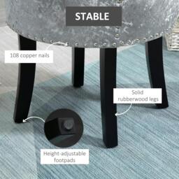 Rackhams Dressing Table Stool with Rubber Wood Legs, Ice Velvet Vanity Stool for Living Room Bedroom, Grey - thumbnail 5