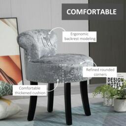 Rackhams Dressing Table Stool with Rubber Wood Legs, Ice Velvet Vanity Stool for Living Room Bedroom, Grey - thumbnail 4