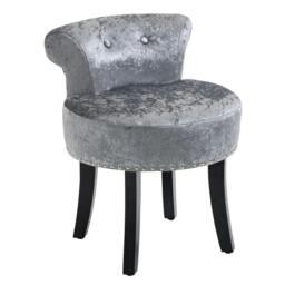 Rackhams Dressing Table Stool with Rubber Wood Legs, Ice Velvet Vanity Stool for Living Room Bedroom, Grey - thumbnail 1
