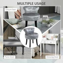 Rackhams Dressing Table Stool with Rubber Wood Legs, Ice Velvet Vanity Stool for Living Room Bedroom, Grey - thumbnail 6
