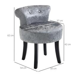 Rackhams Dressing Table Stool with Rubber Wood Legs, Ice Velvet Vanity Stool for Living Room Bedroom, Grey - thumbnail 3