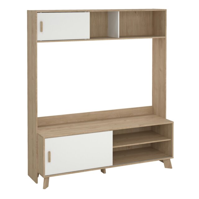 Rackhams Ikast TV-Wall Unit with 2 Sliding Doors in Jackson Hickory and White - 1 - image 1