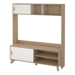 Rackhams Ikast TV-Wall Unit with 2 Sliding Doors in Jackson Hickory and White - 1 - thumbnail 3