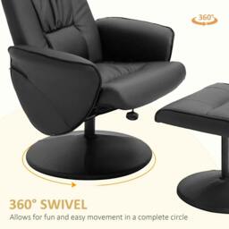Rackhams Swivel Recliner Chair with Footstool, PU Leather Armchair and Ottoman with High Back and Round Base for Living Room, Black - thumbnail 5