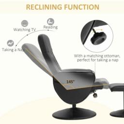 Rackhams Swivel Recliner Chair with Footstool, PU Leather Armchair and Ottoman with High Back and Round Base for Living Room, Black - thumbnail 4