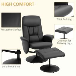 Rackhams Swivel Recliner Chair with Footstool, PU Leather Armchair and Ottoman with High Back and Round Base for Living Room, Black - thumbnail 6