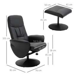 Rackhams Swivel Recliner Chair with Footstool, PU Leather Armchair and Ottoman with High Back and Round Base for Living Room, Black - thumbnail 3