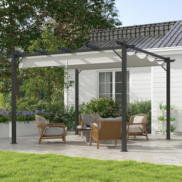 Rackhams 3x3(m) Pergola Gazebo Sun Shade Shelter Aluminium Garden Canopy, Brown - Light Grey - Aluminium, Polyester - 300 x 300 x 223cm - image 1