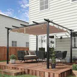 Rackhams 3x3(m) Pergola Gazebo Sun Shade Shelter Aluminium Garden Canopy, Brown - Light Grey - Aluminium, Polyester - 300 x 300 x 223cm - thumbnail 2