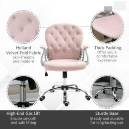 Rackhams Office Chair, Swivel Desk Chair, Velvet Vanity Chair with Adjustable Height and Rolling Wheels for Home Work Study, Pink - thumbnail 6
