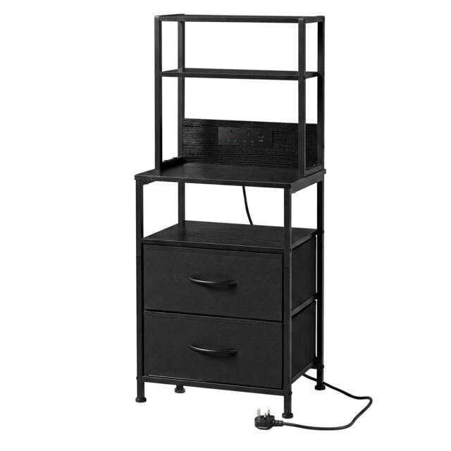 Rackhams Bedside Table with Charging Station LED Light 2 Drawers Storage Black - image 1