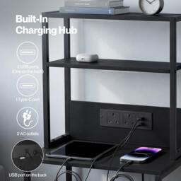 Rackhams Bedside Table with Charging Station LED Light 2 Drawers Storage Black - thumbnail 6