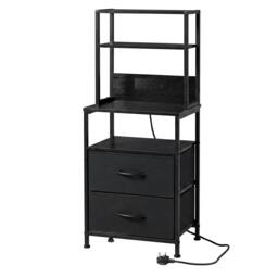 Rackhams Bedside Table with Charging Station LED Light 2 Drawers Storage Black - thumbnail 1