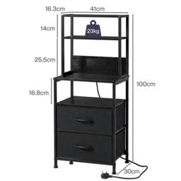 Rackhams Bedside Table with Charging Station LED Light 2 Drawers Storage Black - thumbnail 3