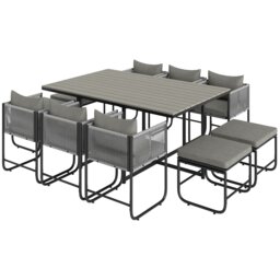 Rackhams Rattan Dining Set, Garden Table & Chair Sets w/ Space-saving Design - Black - Steel, PE Rattan, Polyester, Plastic - 165cmx110cmx75cm - thumbnail 6