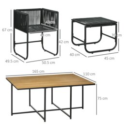 Rackhams Rattan Dining Set, Garden Table & Chair Sets w/ Space-saving Design - Black - Steel, PE Rattan, Polyester, Plastic - 165cmx110cmx75cm - thumbnail 5