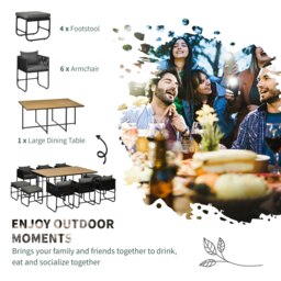 Rackhams Rattan Dining Set, Garden Table & Chair Sets w/ Space-saving Design - Black - Steel, PE Rattan, Polyester, Plastic - 165cmx110cmx75cm - thumbnail 3