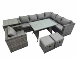 Rackhams Rattan garden furniture Patio Furniture Sets with Dining Table Side Table 2 Small Stools Dark Grey Mixed