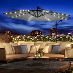 Rackhams 3M Cantilever Garden Parasols Dark Grey Iron Banana Umbrella with LED Lights - Cross base - thumbnail 3