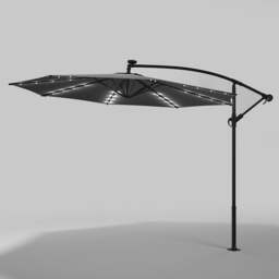 Rackhams 3M Cantilever Garden Parasols Dark Grey Iron Banana Umbrella with LED Lights - Cross base - thumbnail 4