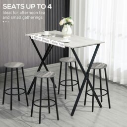 Rackhams 120 cm Rectangular Breakfast Bar Table for 4 People, Steel Legs, White - White - thumbnail 3