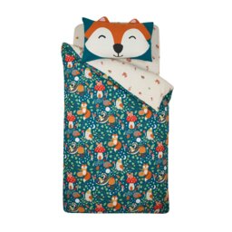 Rackhams Fox and Woodland Friends Reversible Duvet Cover Set Green - Green - Single - thumbnail 5