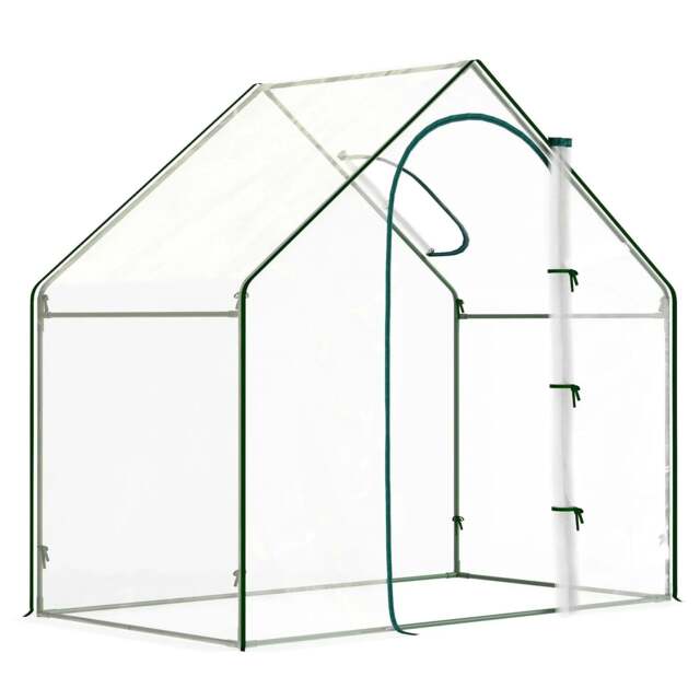 Rackhams Walk In Tomato Greenhouse Garden Outdoor Mini Greenhouse Flower Planter Steel Frame with Zipped Door & Window, PVC Cover, 180 x 100 x 168CM, Clear - image 1