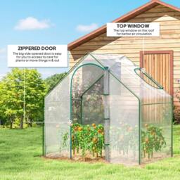 Rackhams Walk In Tomato Greenhouse Garden Outdoor Mini Greenhouse Flower Planter Steel Frame with Zipped Door & Window, PVC Cover, 180 x 100 x 168CM, Clear - thumbnail 3
