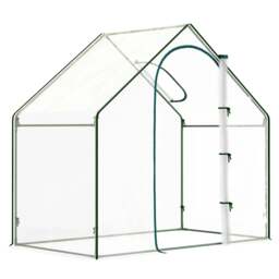 Rackhams Walk In Tomato Greenhouse Garden Outdoor Mini Greenhouse Flower Planter Steel Frame with Zipped Door & Window, PVC Cover, 180 x 100 x 168CM, Clear - thumbnail 1