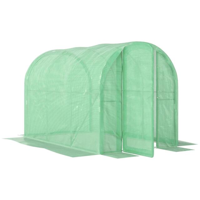 Rackhams 3 x 2 x 2m Polytunnel Greenhouse with Hinged Door, Walk-in Grow House Tent with PE Cover and Galvanised Steel Frame, Green
