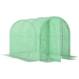 Rackhams 3 x 2 x 2m Polytunnel Greenhouse with Hinged Door, Walk-in Grow House Tent with PE Cover and Galvanised Steel Frame, Green - Green