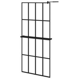 Rackhams Walk-in Shower Wall with Shelf Black 90x195 cm ESG Glass&Aluminium - thumbnail 2
