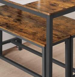 Rackhams 3-Piece Dining Table Set with 2 Benches – Industrial Style Space-Saving Design for 4 People - thumbnail 3