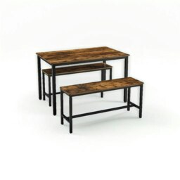 Rackhams 3-Piece Dining Table Set with 2 Benches – Industrial Style Space-Saving Design for 4 People - thumbnail 2