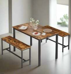 Rackhams 3-Piece Dining Table Set with 2 Benches – Industrial Style Space-Saving Design for 4 People - thumbnail 6