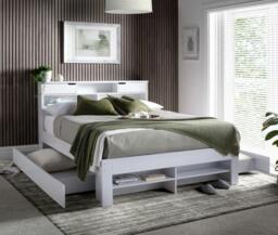 Rackhams Fabio White Wooden Bookcase Storage Bed With Drawer Options - Double No Drawer - thumbnail 1