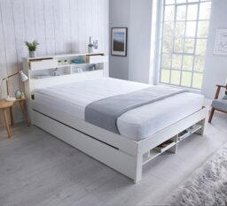 Rackhams Fabio White Wooden Bookcase Storage Bed With Drawer Options - Double No Drawer - thumbnail 3