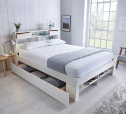 Rackhams Fabio White Wooden Bookcase Storage Bed With Drawer Options - Double No Drawer - thumbnail 2