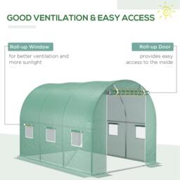 Rackhams 3 x 2 x 2m Greenhouse Replacement Cover ONLY Winter Garden Plant PE Cover for Tunnel Walk-in Greenhouse with Roll-up Windows Door Outdoor, Green - Green - thumbnail 3