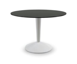 Rackhams Iona Large Round Dining Tables - Gloss White - Gloss White - Black Glass - thumbnail 1